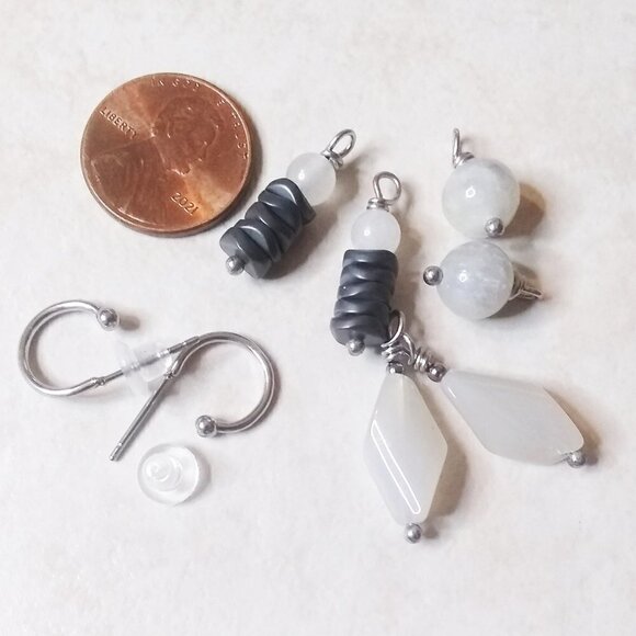 Interchangeable Earring Set - 3 Pairs! Neutral White & Gray Color Scheme - Picture 1 of 6